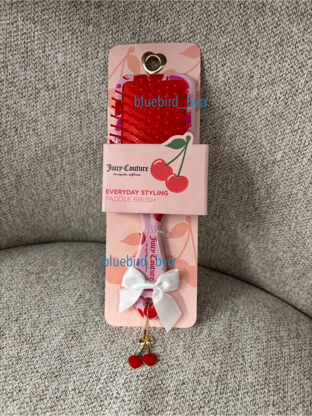 Juicy Couture Pink & Red Cherry Everyday Styling Paddle Brush & Cherry Charm